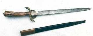 German Germany Ww1 Stag Engraved Hunting Dagger Short Sword Knife W/ Scabbard