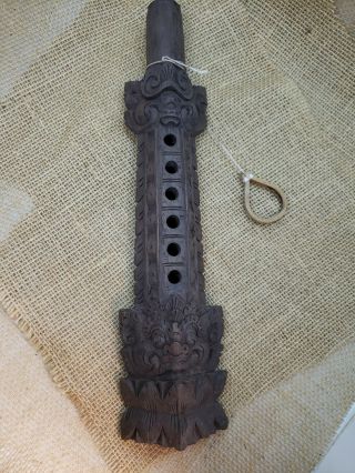 Vintage Bali Indonesian Balinese Carved Wood Flute 13” Ethnic Musical Instrument