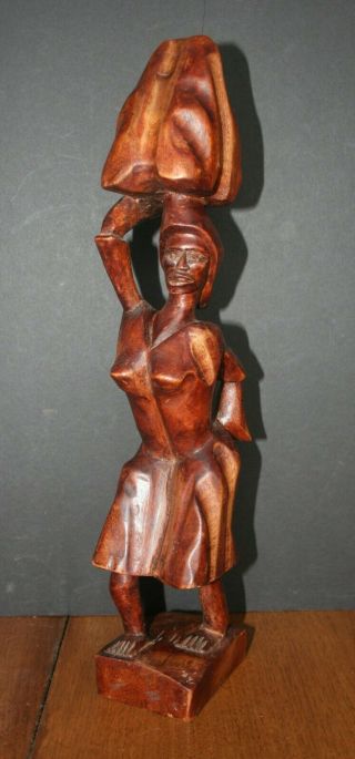 Vtg Hand - Carved African Haitian Sculpture Solid Wood 15 " Figural Figurine