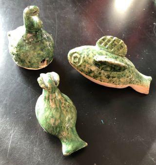 Vintage Mexican Folk Art Pottery/clay Bird Whistles Set Of 3