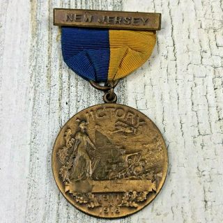 Wwi Victory Medal 1917 - 1918 State Of Jersey Service World War Pin Back