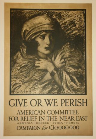 Poster Linen Greece Armenia Relief Wwi Ww1 First World War 1918 Benda