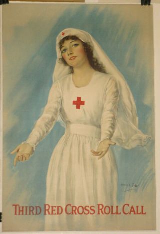 Red Cross Poster Linen First World War I Ww1 Wwi 1918 Howard Christy