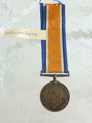 Wwi British War Medal Silver 1914 To (captian) William Ross Merchantile Marine