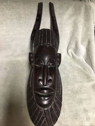 Vintage African Tribal Hand - Carved Wood Mask Wall Hanging 19 1/4”