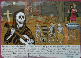 Ex - Voto Skulls Of Jose Guadalupe Posada Day Of The Dead Unique Piece Handmade