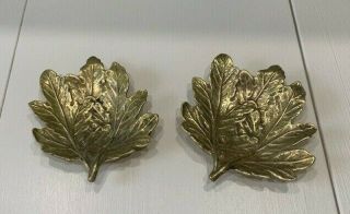 (2) Vintage Brass Virginia Metalcrafter Chrysanthemum Leaf Trays Dish.  3 - 41 1948