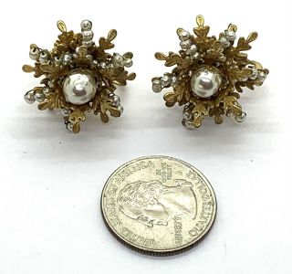 Stunning Vintage Signed Miriam Haskell Faux Seed Pearl Earrings Gold Gilt 2