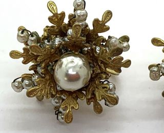 Stunning Vintage Signed Miriam Haskell Faux Seed Pearl Earrings Gold Gilt 3
