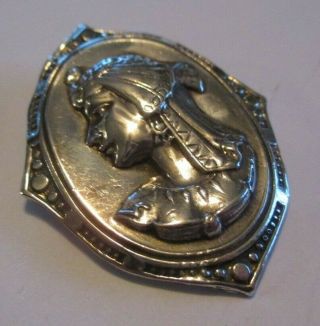 Vintage Sterling Silver Pin Brooch Pendant Oval Shield Headdress Helmet Bird