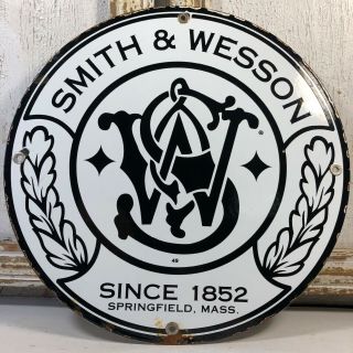 Vintage Porcelain Smith & Wesson Arms Ammo Sign