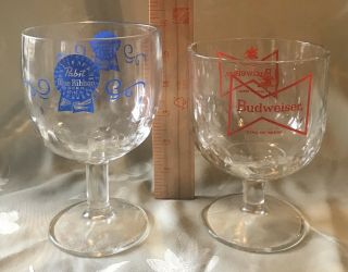 Vintage Beer Goblets Glasses Budweiser Pabst Blue Ribbon Set Of 2 Glass Goblet 2