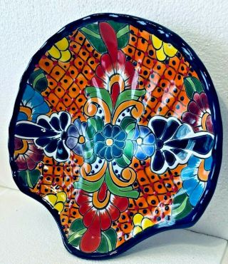 Mexican Talavera Platter Plate Pottery Shell Large 11 " Dish Ceramic Folk Art