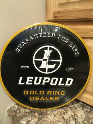 Metal Leupold Gold Ring Dealer Optics Sign Advertising 18 " Round