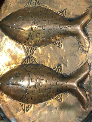 Vintage Copper Tin Lined Large Fish Mold with Brass Handles,  Wall Plaque Decor 3
