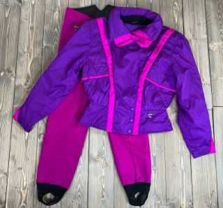 Vtg Tyrolia By Head Womens Two Piece Ski Snow Suit Wool & Nylon Purple Pink Sz 8