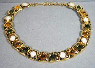 Vintage Monet Gold Tone Cabochon Choker Necklace High End