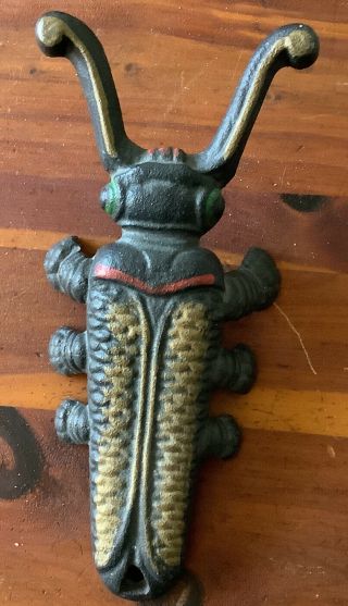 Vintage Cast Iron Boot Jack Door Stop Scarab Beetle Bug Paint Unbranded