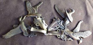 Old Vintage Brass Metal Coat Or Key Hooks Duck Ducks Birds Figural Set Of Four 4
