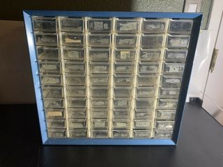 Vintage Akro - Mils Metal Cabinet Parts Organizer Storage Large 60 Drawer Blue