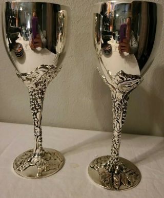 Vintage Godinger Silver Plated Goblet Wine Glass Set Of 2