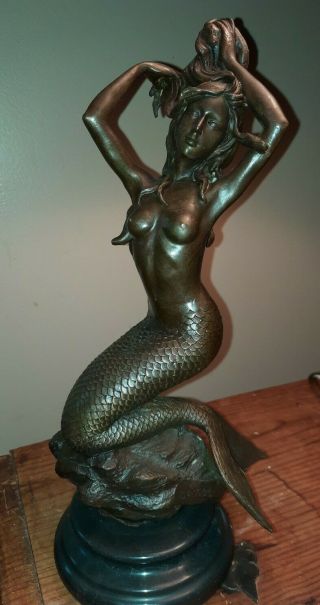 Bronze Hot Cast Mermaid Sea Maiden Sculpture Signed Harriet