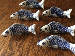 6 Vtg Blue White Koi Fish Chop Stick Rest Made In Thailand 7s06 Asian Figurines