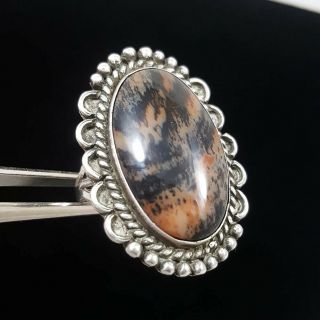 Big Vintage Navajo Sterling Silver Petrified Wood Old Pawn Ring Size 9.  5