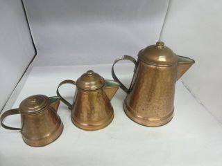Vintage 3 Pc Coffee Pot Set Copper 3 Sizes M - 540