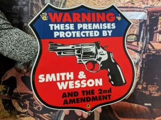 Old Dated 1971 Vintage Smith & Wesson Protected By Porcelain Ammo Warning Sign