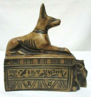 Egypt Ibizan Dog W/ Pharaoh Hand Carved Soapstone Hieroglyphics Statue Vintage