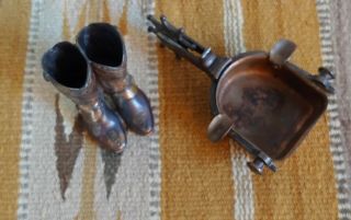 Vintage 50s Copper Metal Mini Western Cowboy Boots & Spur Ash Tray Signs of Age 2