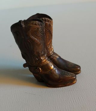 Vintage 50s Copper Metal Mini Western Cowboy Boots & Spur Ash Tray Signs of Age 3