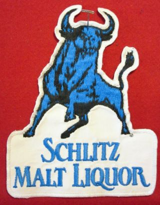 Vintage Schlitz Bull Malt Liquor Beer Jacket Back Patch 8 3/4 H X 6 7/8 W