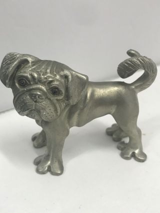 Pug Dog Figurine Sculpture Stepper Hand - Cast Fine Pewter Signed Usa 2.  5” Long