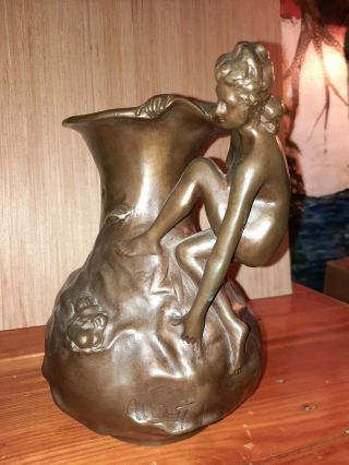 Bronze Victorian with Woman in the Sea Vase Signed Alliott 3
