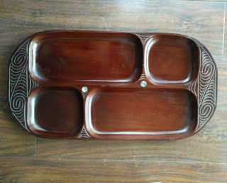 Vintage Native Rimu Wood Mother Of Pearl Platter Tray Zealand