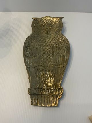 Brass Owl Wall Hanging,  Large 13 1/2 " Vintage Plaque Barn Owl