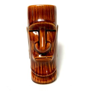 Tiki Mug Moai Easter Island Straight Lips Flat Ears Wood Grain Brown Omc Japan