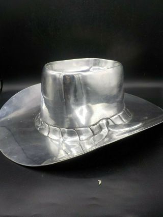 Xl Heavy Silver Aluminum Western Cowboy Hat Chips & Dip Serving Bowl Platter