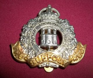 Wwi 1914 - 18 British Army Military Cap Badge The Suffolk Regiment Variation Lqqk