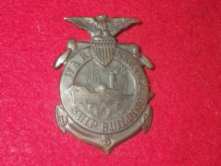 Wwi Us War Service Ship Building Bronze Badge,  Serial A 824,  Pinback