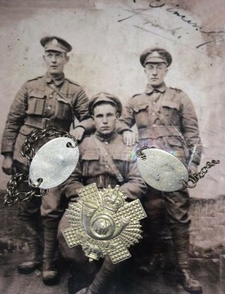 World War I Grouping - Two Id Bracelets And Highland Light Infantry Badge