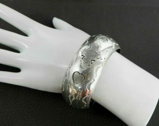 Vintage Taxco Bracelet Cuff Etched Solid 925 Sterling Silver Small Wrist 6