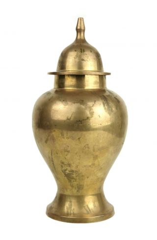 Vintage Solid Brass Urn Vase 9.  5 " Jar W/ Lid India Mid Century Metal Collectible