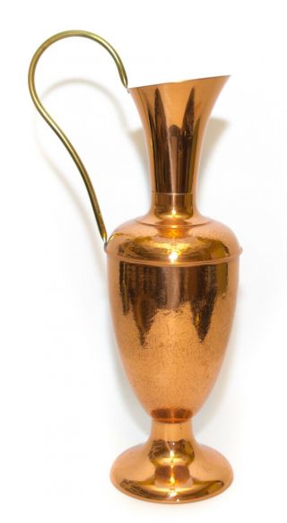 Vintage Large Hammered Copper & Brass Pitcher Vase Jug 21’ 