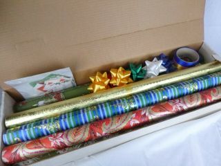 Vtg 60s Montgomery Wards Deluxe Christmas Gift Wrap Set 8 Rolls Wrapping Paper