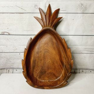 Vintage Hawaiian Monkey Pod Wood Pineapple - Shaped Platter - Shallow Bowl