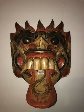 Wooden Mask Indonesian Balinese Barong Carved Demon Dance Folk Art Asian