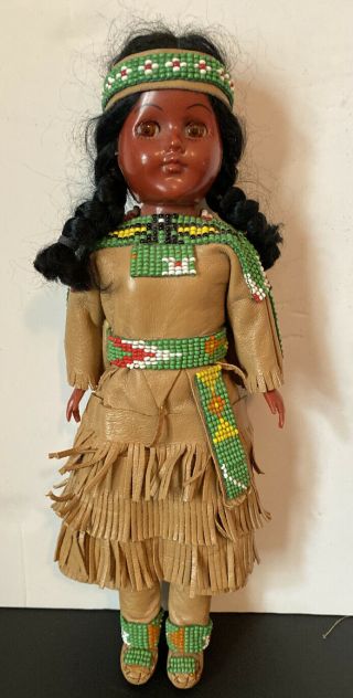 Navajo Indian Doll Leather Beaded Dress Sleep Eye Vintage 1950’s?